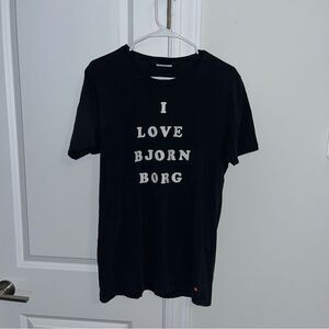 I love Bjorn Borg vintage tennis T shirt Black Size Large retro wear Sweden hero